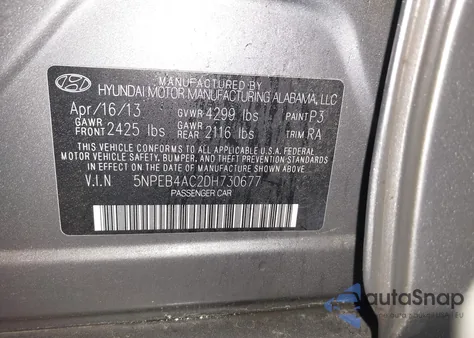 2013 Hyundai Sonata Gls из США, поврежденный, VIN 5NPEB4AC2DH730677